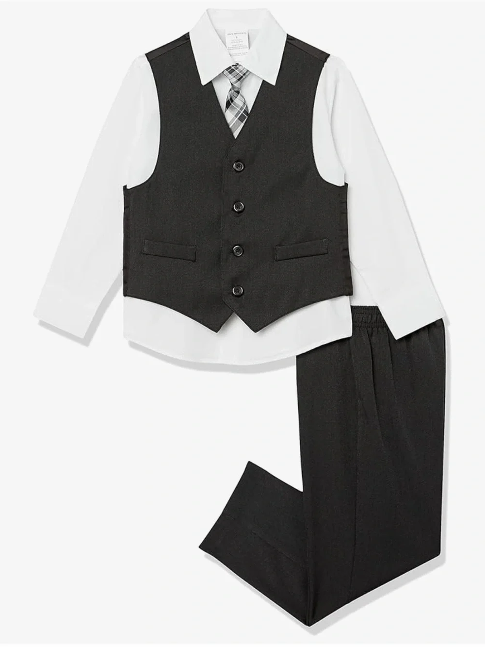 Van Heusen Black Vest and White Shirt Set with Gray Plaid Tie